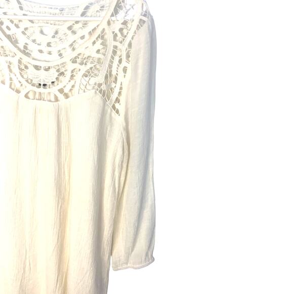 Anthropologie Mine Mini Minimalist  Dress M Ivory Chiffon Crochet Lace Coastal - Picture 4 of 7